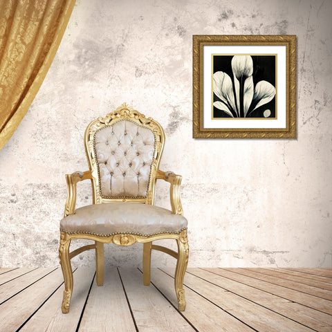 B013 Flowers Black White Gold Ornate Wood Framed Art Print with Double Matting by Heere, Ray