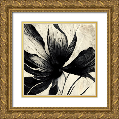 B016 Flowers Black White Gold Ornate Wood Framed Art Print with Double Matting by Heere, Ray
