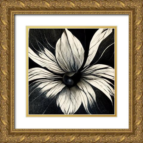 B019 Flowers Black White Gold Ornate Wood Framed Art Print with Double Matting by Heere, Ray
