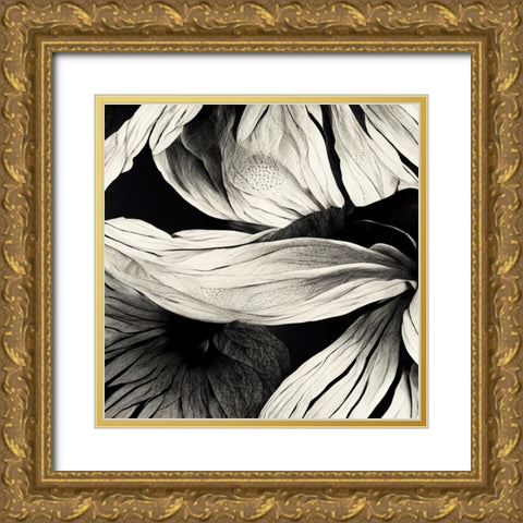 B023 Flowers Black White Gold Ornate Wood Framed Art Print with Double Matting by Heere, Ray