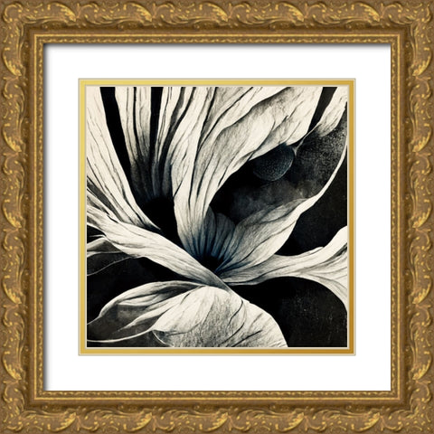 B025 Flowers Black White Gold Ornate Wood Framed Art Print with Double Matting by Heere, Ray