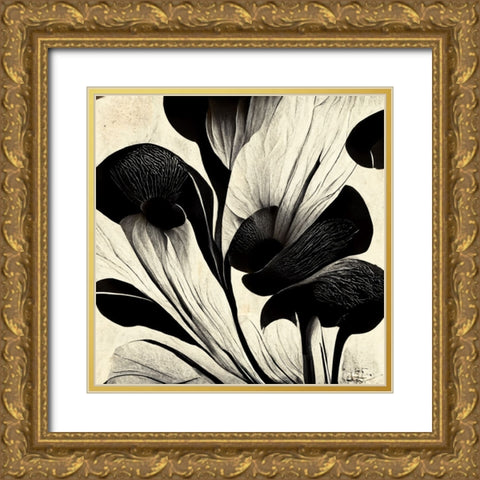B027 Flowers Black White Gold Ornate Wood Framed Art Print with Double Matting by Heere, Ray