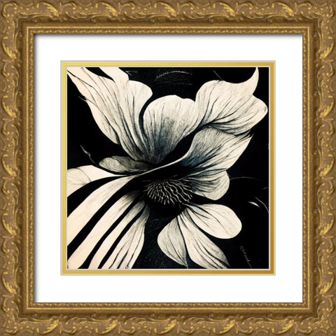 B028 Flowers Black White Gold Ornate Wood Framed Art Print with Double Matting by Heere, Ray