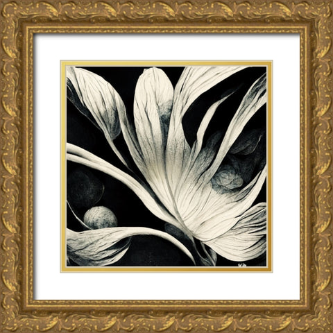 B029 Flowers Black White Gold Ornate Wood Framed Art Print with Double Matting by Heere, Ray