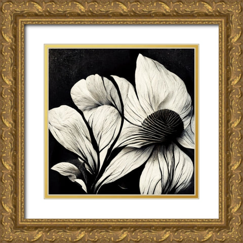 B030 Flowers Black White Gold Ornate Wood Framed Art Print with Double Matting by Heere, Ray