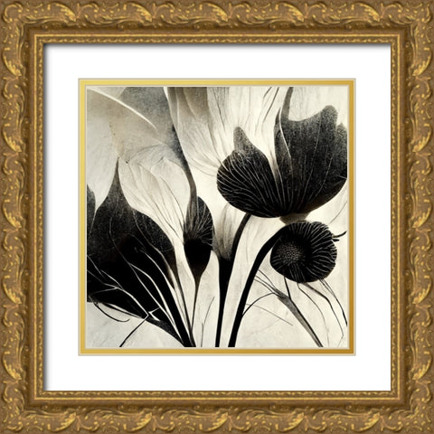 B031 Flowers Black White Gold Ornate Wood Framed Art Print with Double Matting by Heere, Ray