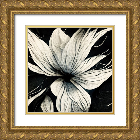 B032 Flowers Black White Gold Ornate Wood Framed Art Print with Double Matting by Heere, Ray