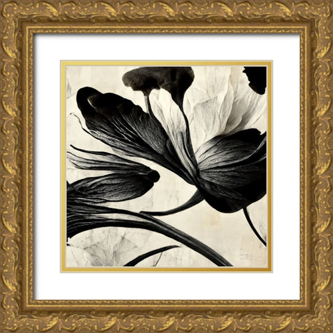 B033 Flowers Black White Gold Ornate Wood Framed Art Print with Double Matting by Heere, Ray