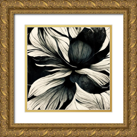 B034 Flowers Black White Gold Ornate Wood Framed Art Print with Double Matting by Heere, Ray