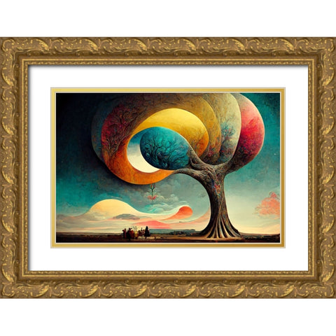 A039 Tree Of Life Gold Ornate Wood Framed Art Print with Double Matting by Heere, Ray