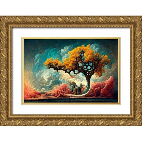 A052 Tree Of Life Gold Ornate Wood Framed Art Print with Double Matting by Heere, Ray