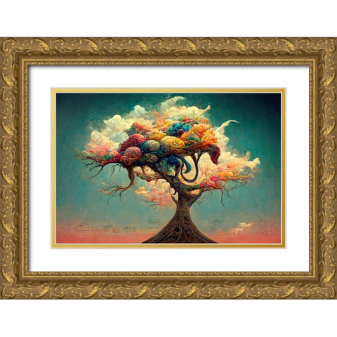 A057 Tree Of Life Gold Ornate Wood Framed Art Print with Double Matting by Heere, Ray