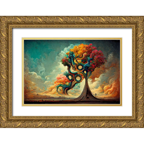 A059 Tree Of Life Gold Ornate Wood Framed Art Print with Double Matting by Heere, Ray