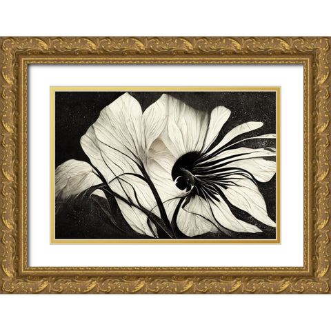 B037 Flowers Black White Gold Ornate Wood Framed Art Print with Double Matting by Heere, Ray