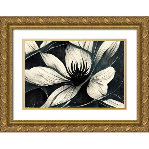 B038 Flowers Black White Gold Ornate Wood Framed Art Print with Double Matting by Heere, Ray