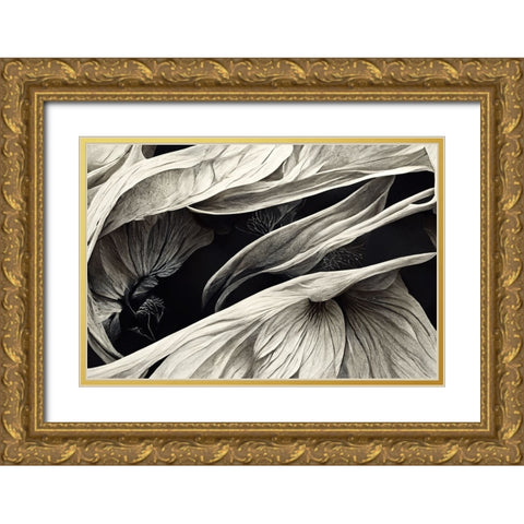 B039 Flowers Black White Gold Ornate Wood Framed Art Print with Double Matting by Heere, Ray