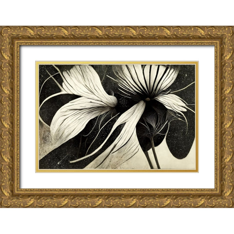 B041 Flowers Black White Gold Ornate Wood Framed Art Print with Double Matting by Heere, Ray