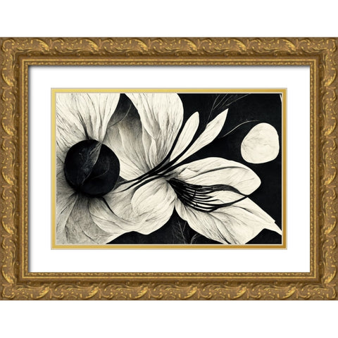 B043 Flowers Black White Gold Ornate Wood Framed Art Print with Double Matting by Heere, Ray