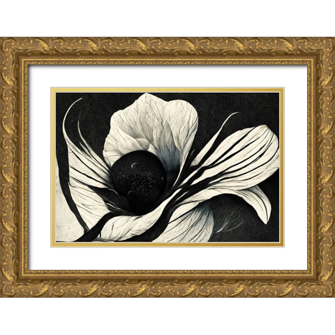 B044 Flowers Black White Gold Ornate Wood Framed Art Print with Double Matting by Heere, Ray