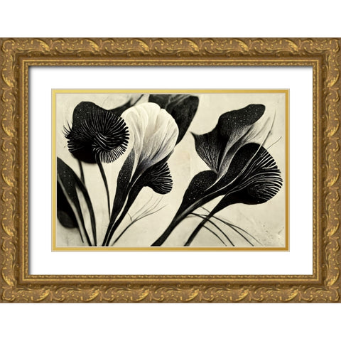 B053 Flowers Black White Gold Ornate Wood Framed Art Print with Double Matting by Heere, Ray