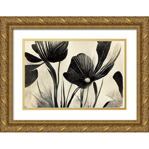 B058 Flowers Black White Gold Ornate Wood Framed Art Print with Double Matting by Heere, Ray