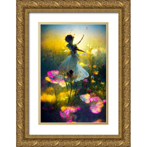 G003 Flower Dance Gold Ornate Wood Framed Art Print with Double Matting by Heere, Ray