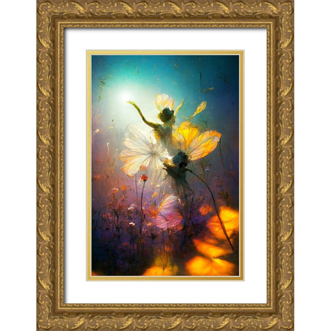 G004 Flower Dance Gold Ornate Wood Framed Art Print with Double Matting by Heere, Ray