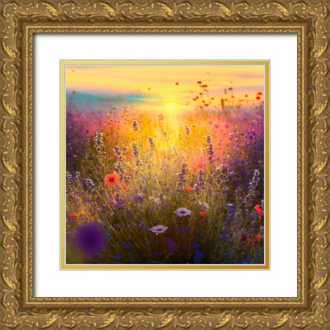 H001 Flowering Fields Gold Ornate Wood Framed Art Print with Double Matting by Heere, Ray