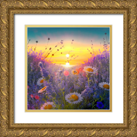 H002 Flowering Fields Gold Ornate Wood Framed Art Print with Double Matting by Heere, Ray