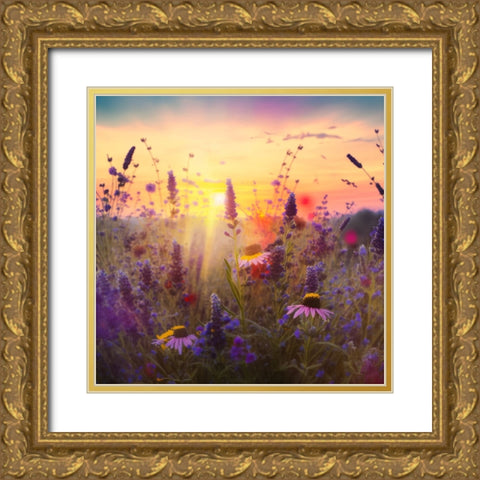 H003 Flowering Fields Gold Ornate Wood Framed Art Print with Double Matting by Heere, Ray