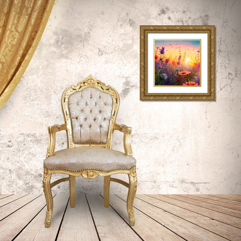 H004 Flowering Fields Gold Ornate Wood Framed Art Print with Double Matting by Heere, Ray