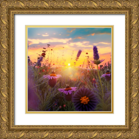 H006 Flowering Fields Gold Ornate Wood Framed Art Print with Double Matting by Heere, Ray