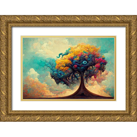 A064 Tree Of Life Gold Ornate Wood Framed Art Print with Double Matting by Heere, Ray