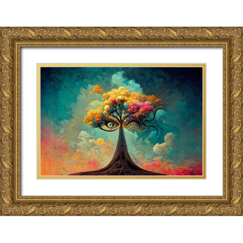 A066 Tree Of Life Gold Ornate Wood Framed Art Print with Double Matting by Heere, Ray