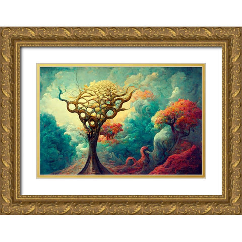 A067 Tree Of Life Gold Ornate Wood Framed Art Print with Double Matting by Heere, Ray