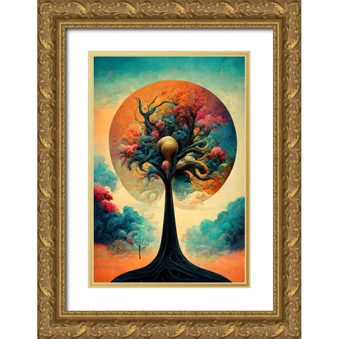 A075 Tree Of Life Gold Ornate Wood Framed Art Print with Double Matting by Heere, Ray