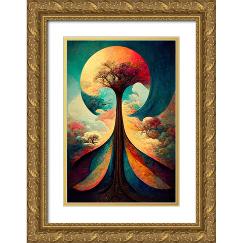 A077 Tree Of Life Gold Ornate Wood Framed Art Print with Double Matting by Heere, Ray