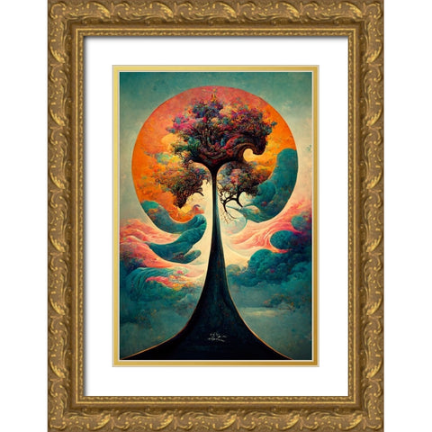 A081 Tree Of Life Gold Ornate Wood Framed Art Print with Double Matting by Heere, Ray