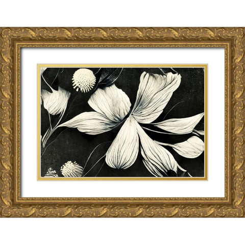 B061 Flowers Black White Gold Ornate Wood Framed Art Print with Double Matting by Heere, Ray
