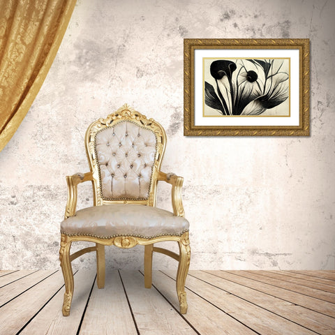 B062 Flowers Black White Gold Ornate Wood Framed Art Print with Double Matting by Heere, Ray