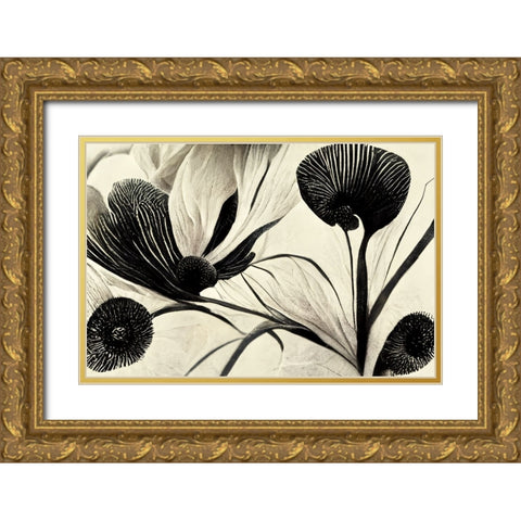 B065 Flowers Black White Gold Ornate Wood Framed Art Print with Double Matting by Heere, Ray