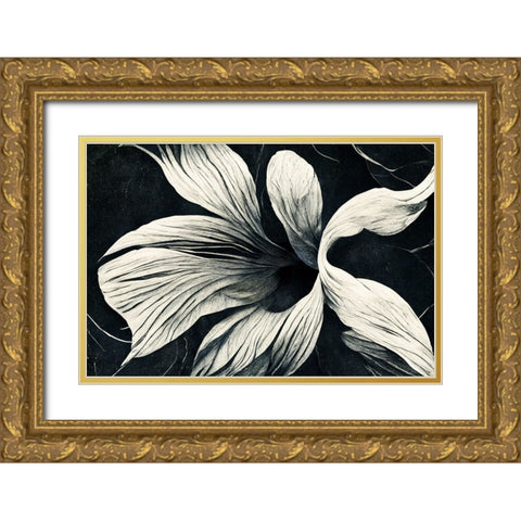 B070 Flowers Black White Gold Ornate Wood Framed Art Print with Double Matting by Heere, Ray