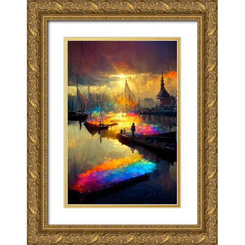 Dutch Cityview Harbour Of Hoorn 1 Gold Ornate Wood Framed Art Print with Double Matting by Heere, Ray