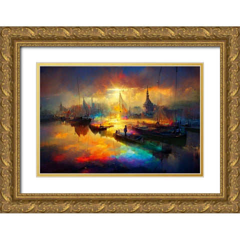 Dutch Cityview Harbour Of Hoorn 2 Gold Ornate Wood Framed Art Print with Double Matting by Heere, Ray