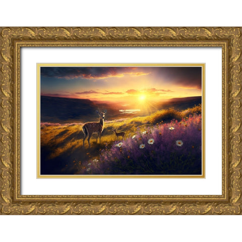 Woodland Animals 4 Gold Ornate Wood Framed Art Print with Double Matting by Heere, Ray