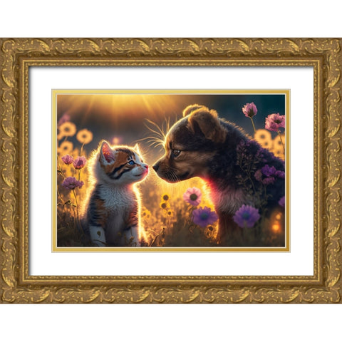 Cats And Dogs 6 Gold Ornate Wood Framed Art Print with Double Matting by Heere, Ray