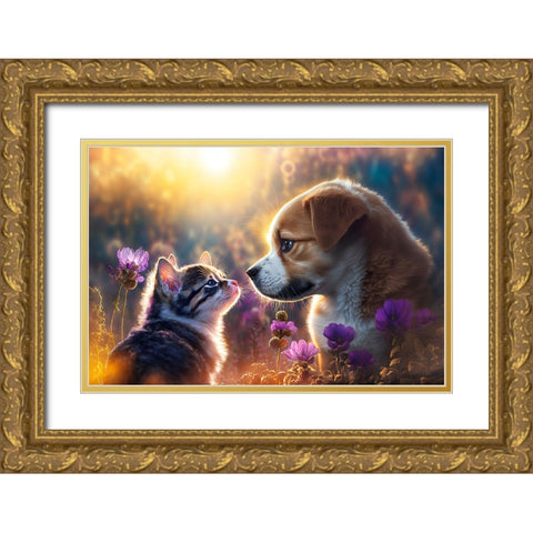 Cats And Dogs 12 Gold Ornate Wood Framed Art Print with Double Matting by Heere, Ray