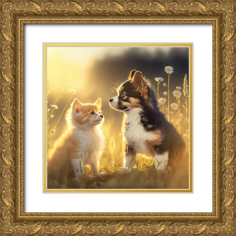 Cats And Dogs 20 Gold Ornate Wood Framed Art Print with Double Matting by Heere, Ray