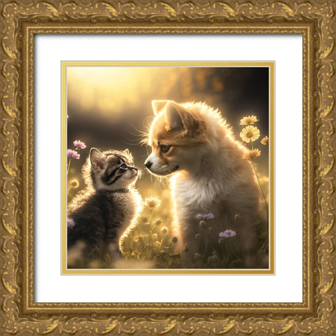 Cats And Dogs 21 Gold Ornate Wood Framed Art Print with Double Matting by Heere, Ray