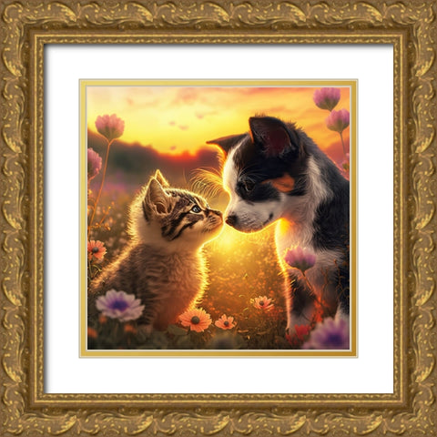 Cats And Dogs 27 Gold Ornate Wood Framed Art Print with Double Matting by Heere, Ray